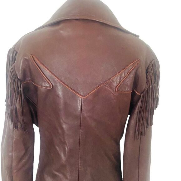 Creations in Leather Chocolate Brown Fringe Leather Jacket Sz S MSRP $700+ MY23 - Picture 6 of 14